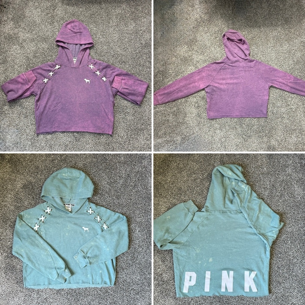 Vintage Victoria's Secret PINK Pair of Cropped Tye Dye Sweatshirt Hoodies